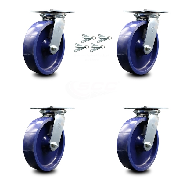 8 Inch Solid Poly Caster Set with Roller Bearings and Swivel Locks SCC